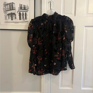 French Connection Black and Red Floral Blouse